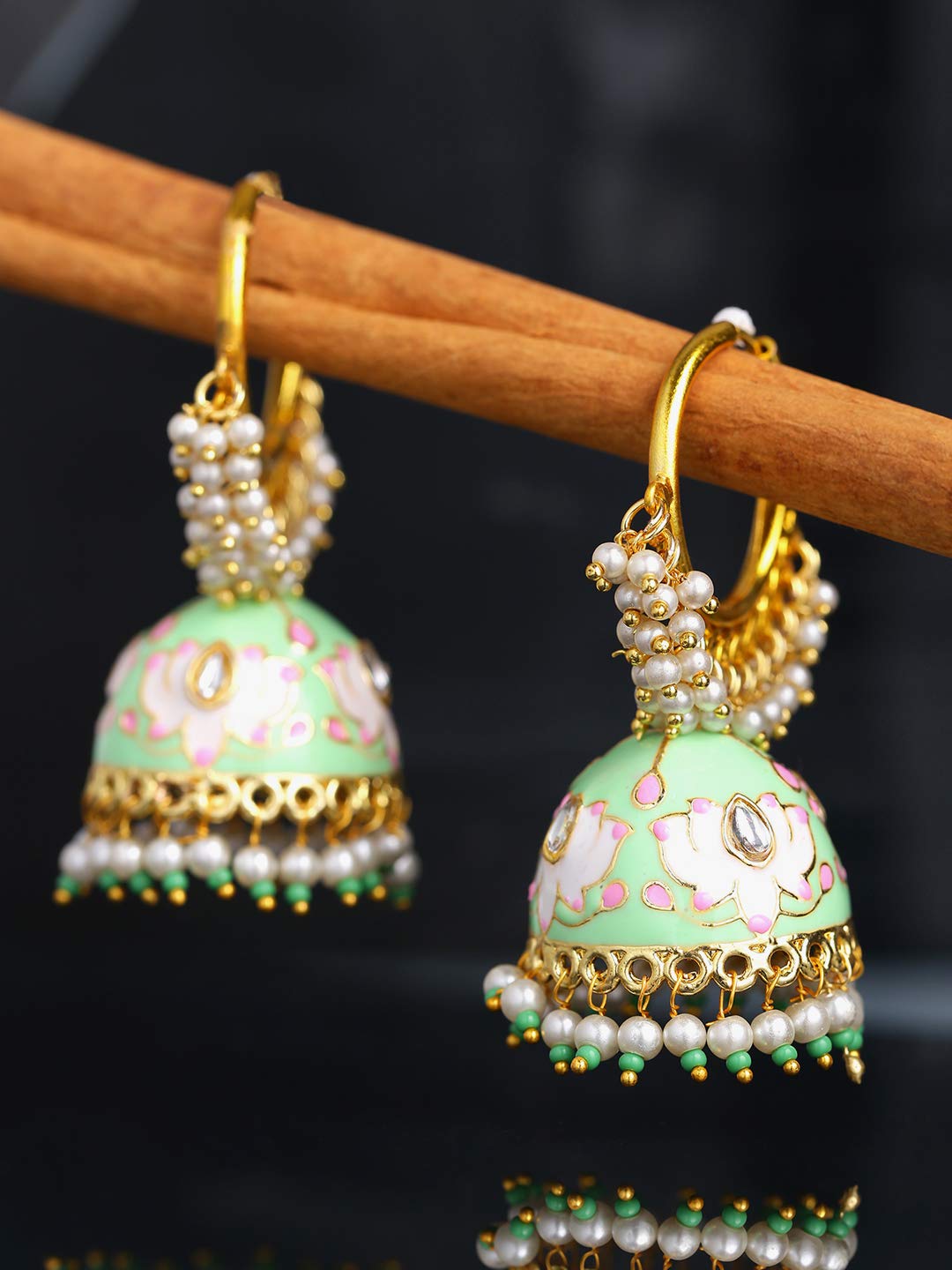 Yellow Chimes Meenakari Jhumki - Wedding accessories