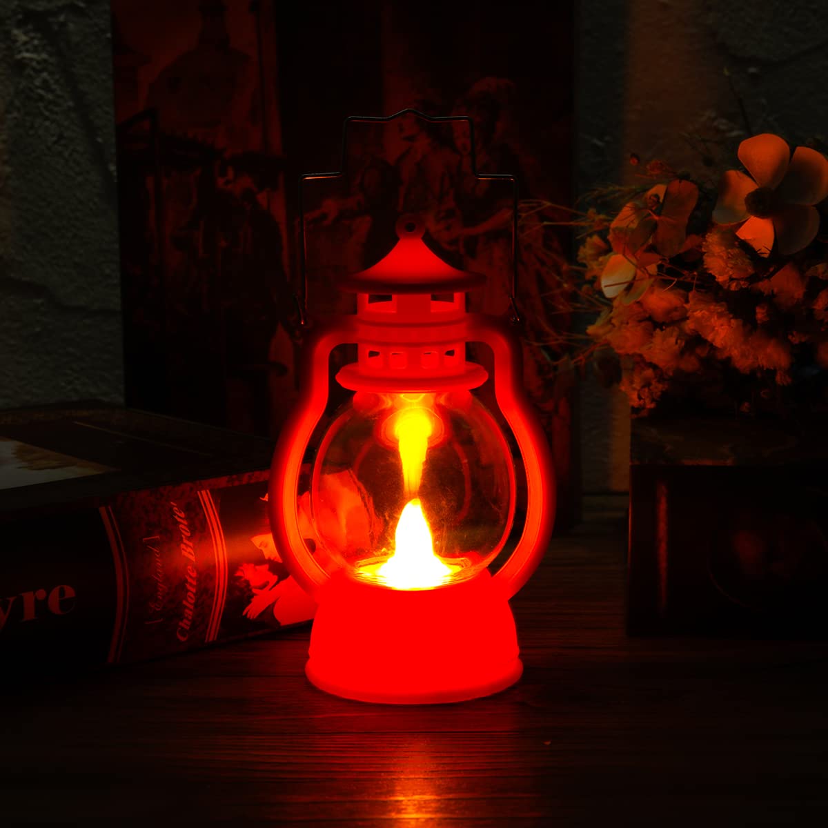 Antique Red LED Lantern Lamp - Battery Operated, Flameless Yellow Light | Perfect for Diwali & Parties | 12.5 cm