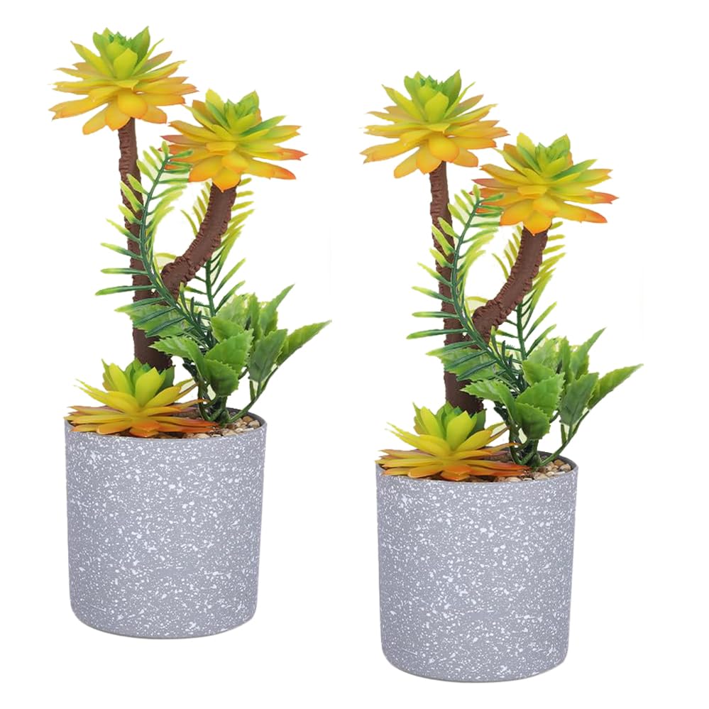 Kuber Industries Artificial Plants for Home D?cor|Natural Looking Indoor Fake Plants with Pot|Artificial Flowers for Decoration-Pack of 2 (Yellow)