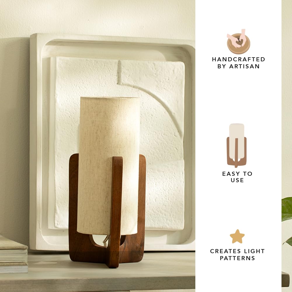 Ellementry Gren Wooden Table Lamp for Bedroom | Bedside Lamp for Bedroom | Eco- Friendly Table Lamp for Living Room | Sustainable Home D�cor Items | Bedroom D�cor | Cinnamon