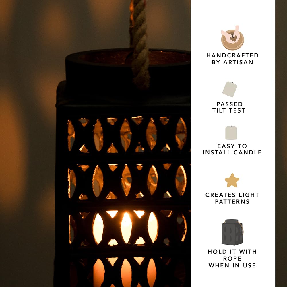 Ellementry Jharokha Ecomix Black Lantern | Candle Tealight Holder for Balcony and Garden | Hanging Lanterns for Home Decoration | Aesthetic Lalten Lamp for Vintage Christmas Decor and Corporate Gifts