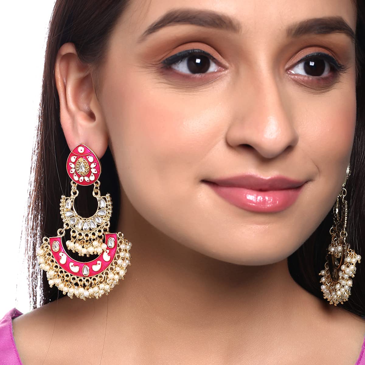 Yellow Chimes Meenakari Chandbali Earrings - daily outfit