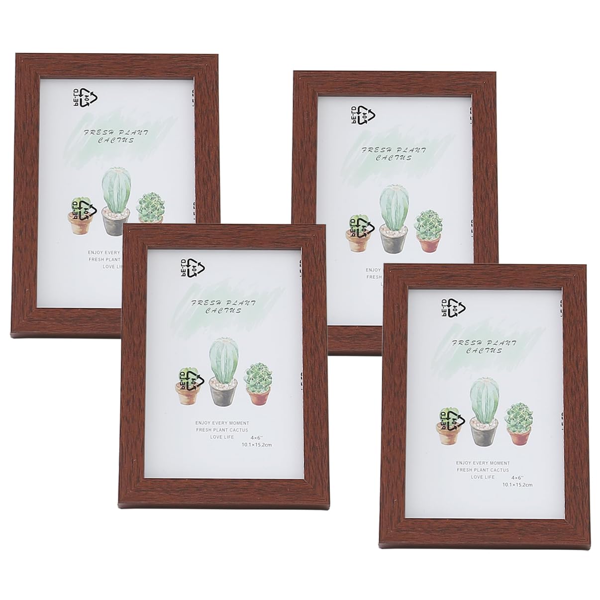 Pack of 4: Photo Frames with Horizontal & Vertical Use | Crystal Clear Glass | 11.6x16.7cm | Brown