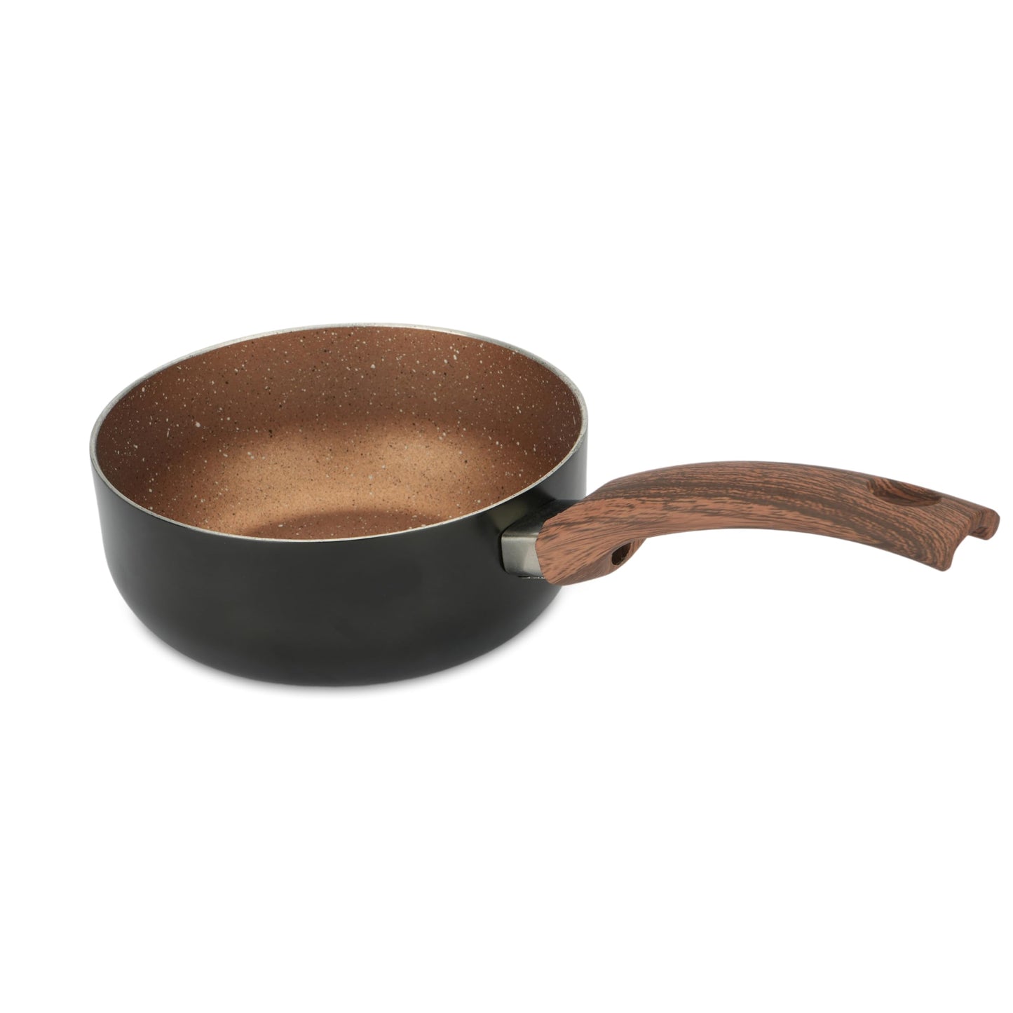 USHA SHRIRAM (1L) Majestic Midnight Non Stick Aluminium Sauce Pan | Gas Cookware | Small Milk Tea Boiling Pan with Long Handle | Easy Grip Handle | 3 Layer Non Stick Coating | Soup Pan (Golden)