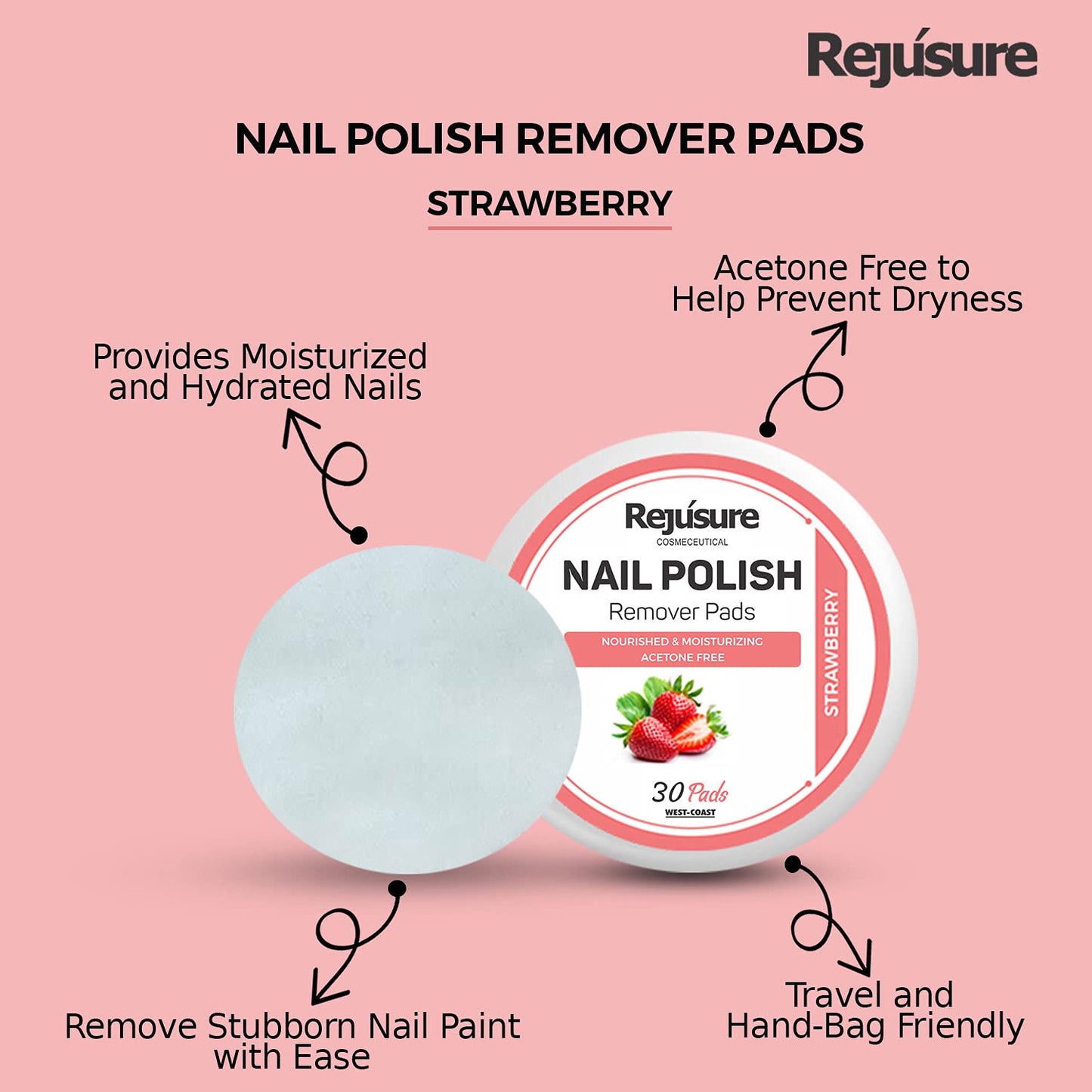 Rejusure nail polish remover pads - combo pack of 60