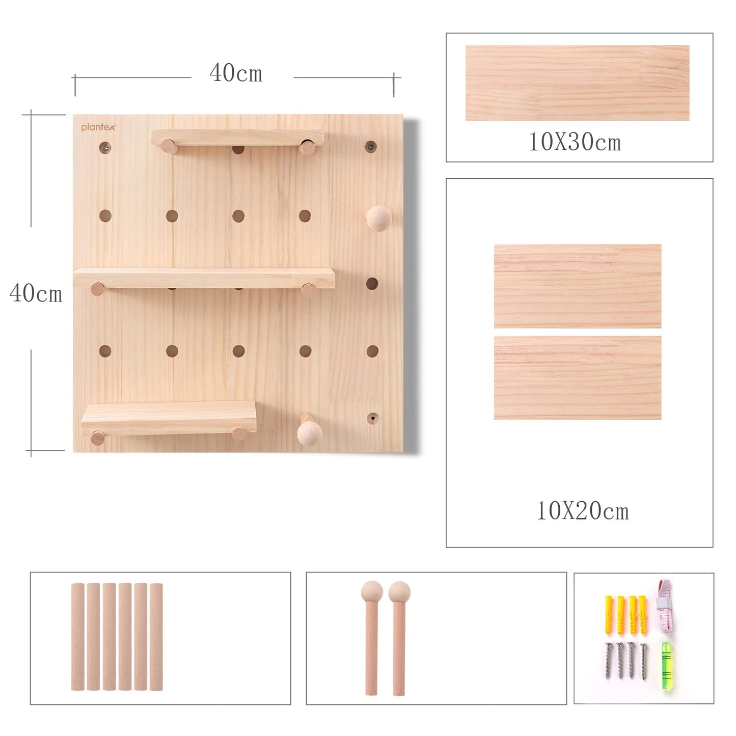 Plantex Multipurpose Pine Wood Pegboard for Home/Wood Display Shelf/Wall Organizer for Bedroom/Kitchen/Bathroom - (16x16 inches)