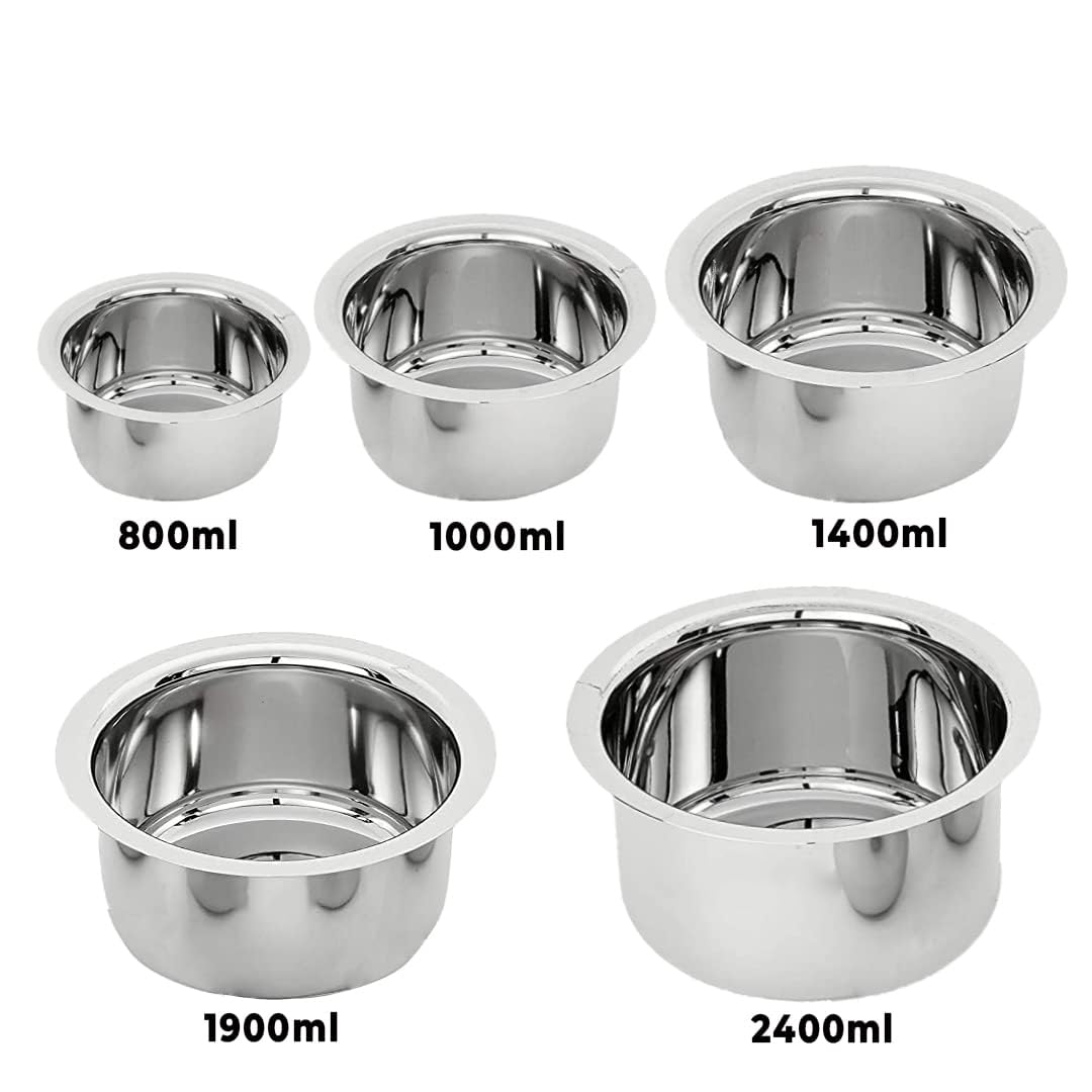 Kuber Industries Set of 5 Stainless Steel Tope Set (800ml, 1L, 1.4L, 1.9L and 2.4L) I Gas Stove and Induction Compatible I Triply Tope I Heavy Duty Gauge