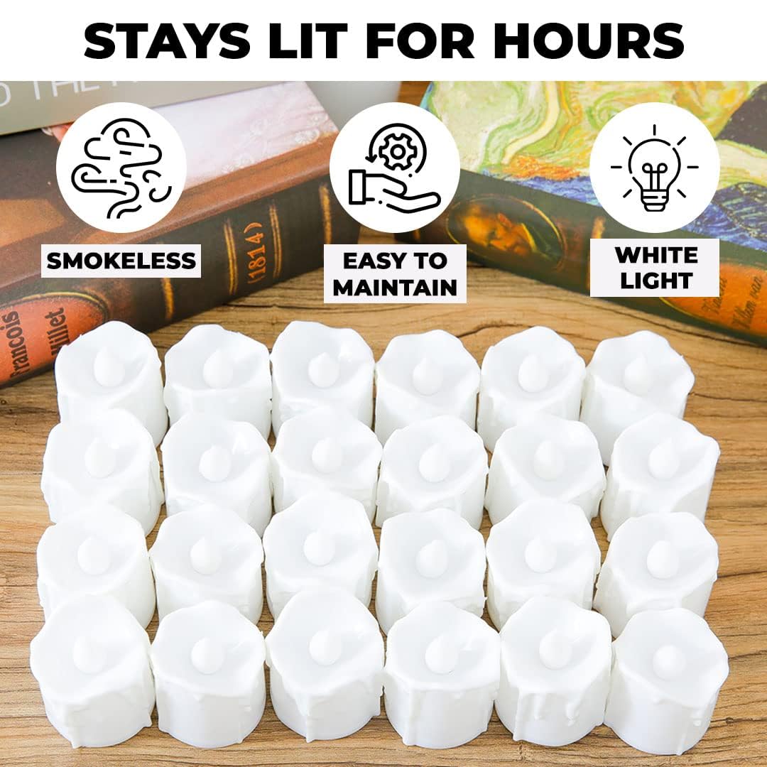 Kuber Industries LED Tea Light Candles for Home Decor|Battey Operated|Yellow Light|Diwali Light for Decoration,Along With Festivities & Parties|BO-051701(Melted Candle with White|Set Of 24 (Pack Of 5)