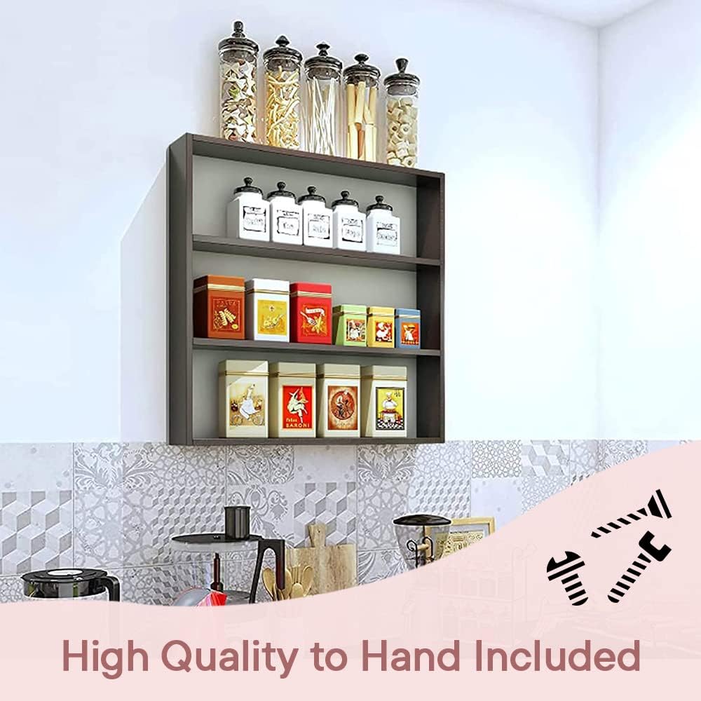 Kuber Industries Kitchen Wall Shelf|Wooden Handicraft Wall Mounted 3 Shelves for Kitchen|Multipurpose Storage Wall Shelf,30"X30" (Brown) (Pack of 4)