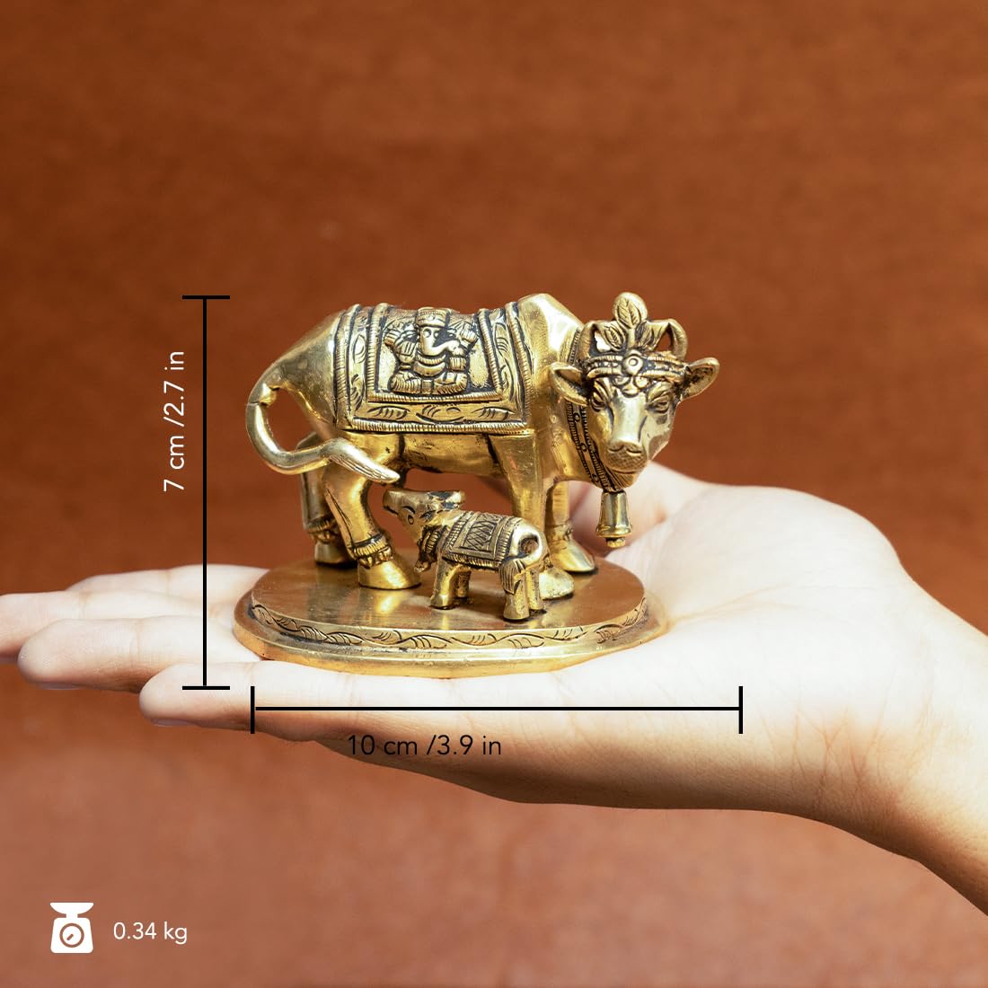 Ekhasa 100% Brass Kamdhenu Cow with Calf Vastu Idol | Komatha Cow with Calf statue for Pooja | Kamdhenu Cow and Calf Statue Idols for Home Decor, Vastu, Feng Shui and Pooja Room