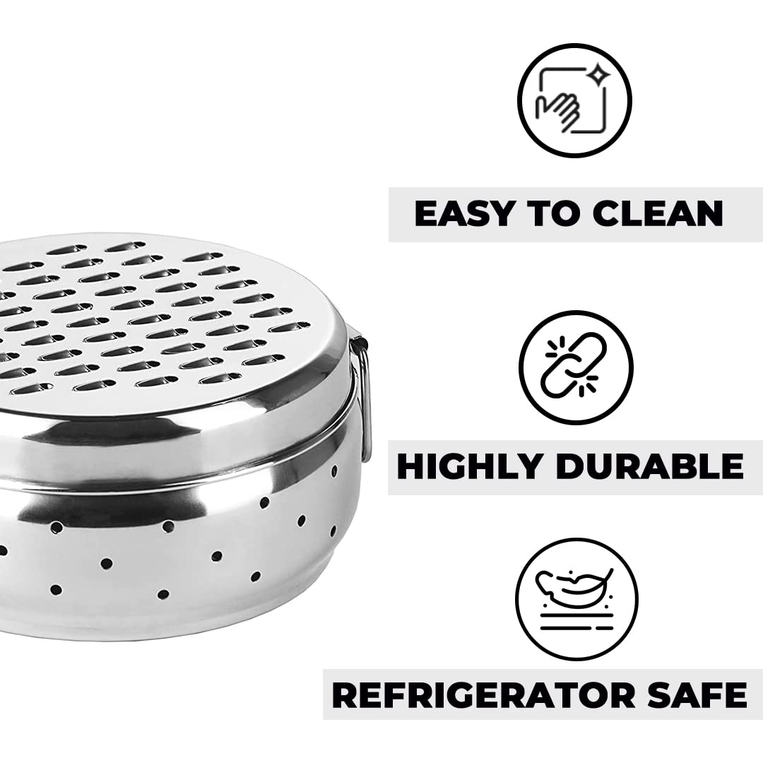 Kuber Industries Stainless Steel Grater with Storage|Stainless Steel, Multifunctional Use & Refrigerator Safe|Light Weight & Durable|Cheese,Carrot & Coconut Grater Lid with Ventilated Box (Pack of 1)