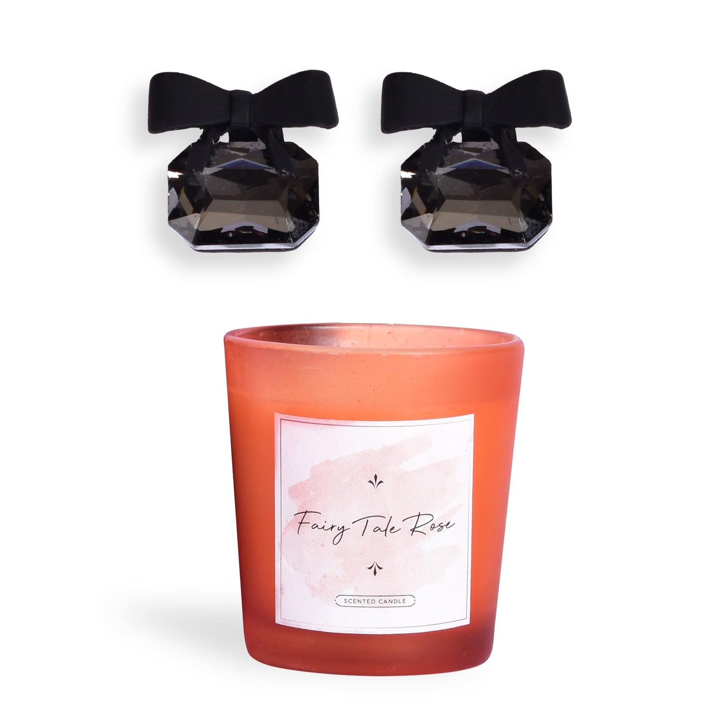 Combo: Gift Set for Women with Scented Candle & Bow Stud Earrings | 60 gm | Fairy Tale Rose | All Season