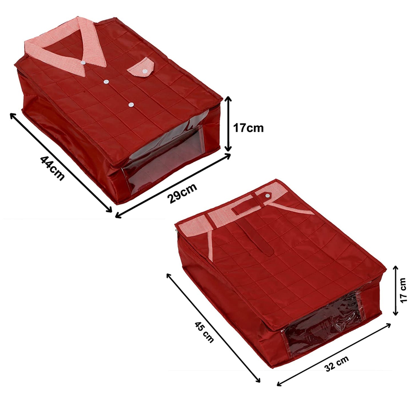 Pack of 2: Heart Shirt & Trouser Cover Set - Maroon with Transparent Window & Zipper Closure