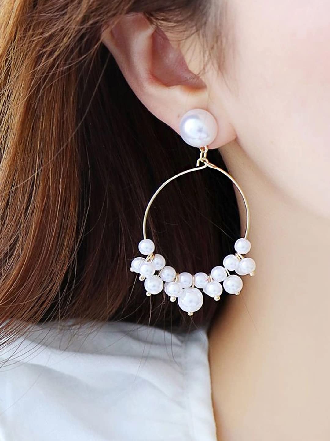 Women Earrings - Charming Pearl Stud & Round Hoop | Small Pearl Studded Drop | Gold