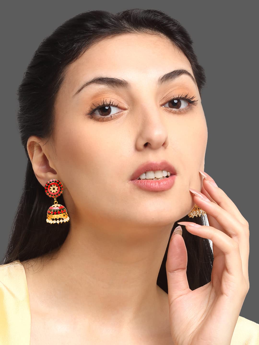 Yellow Chimes Meenakari Jumka Earrings - Lightweight for everyday use