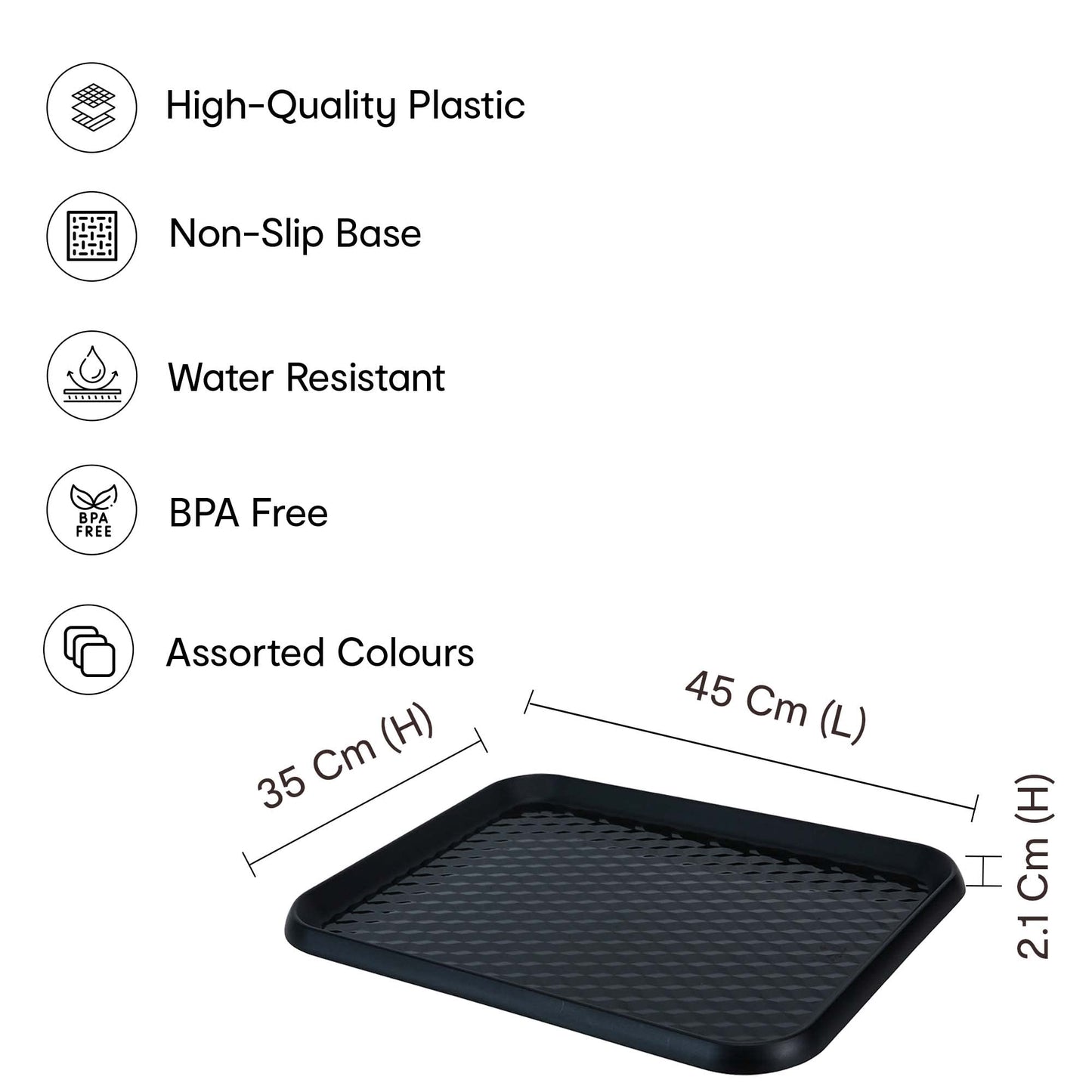 Set of 2: Plastic Rectangular Serving Trays - BPA Free, Stainproof | Kitchen & Outdoor Use | 2.1cm H x 45cm W