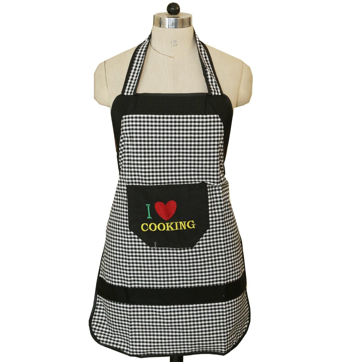 Kuber Industries Checkered Cotton Kitchen Apron with Front Pocket - Multicolour