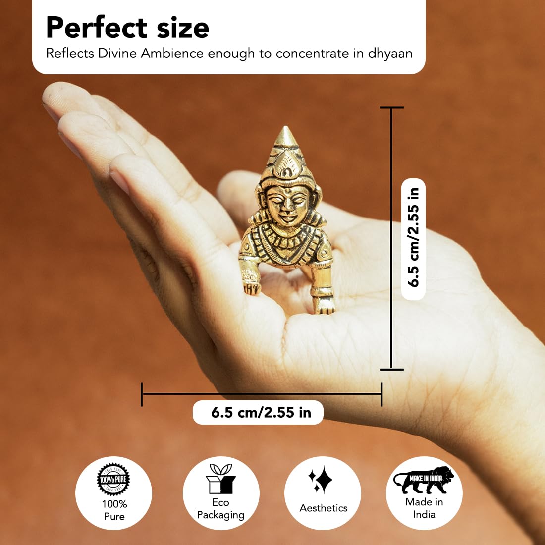 Brass Bal Gopal Murti - 100% Pure Brass Baby Krishna Idol | Traditional Design | 8.4 cm | Gold Finish