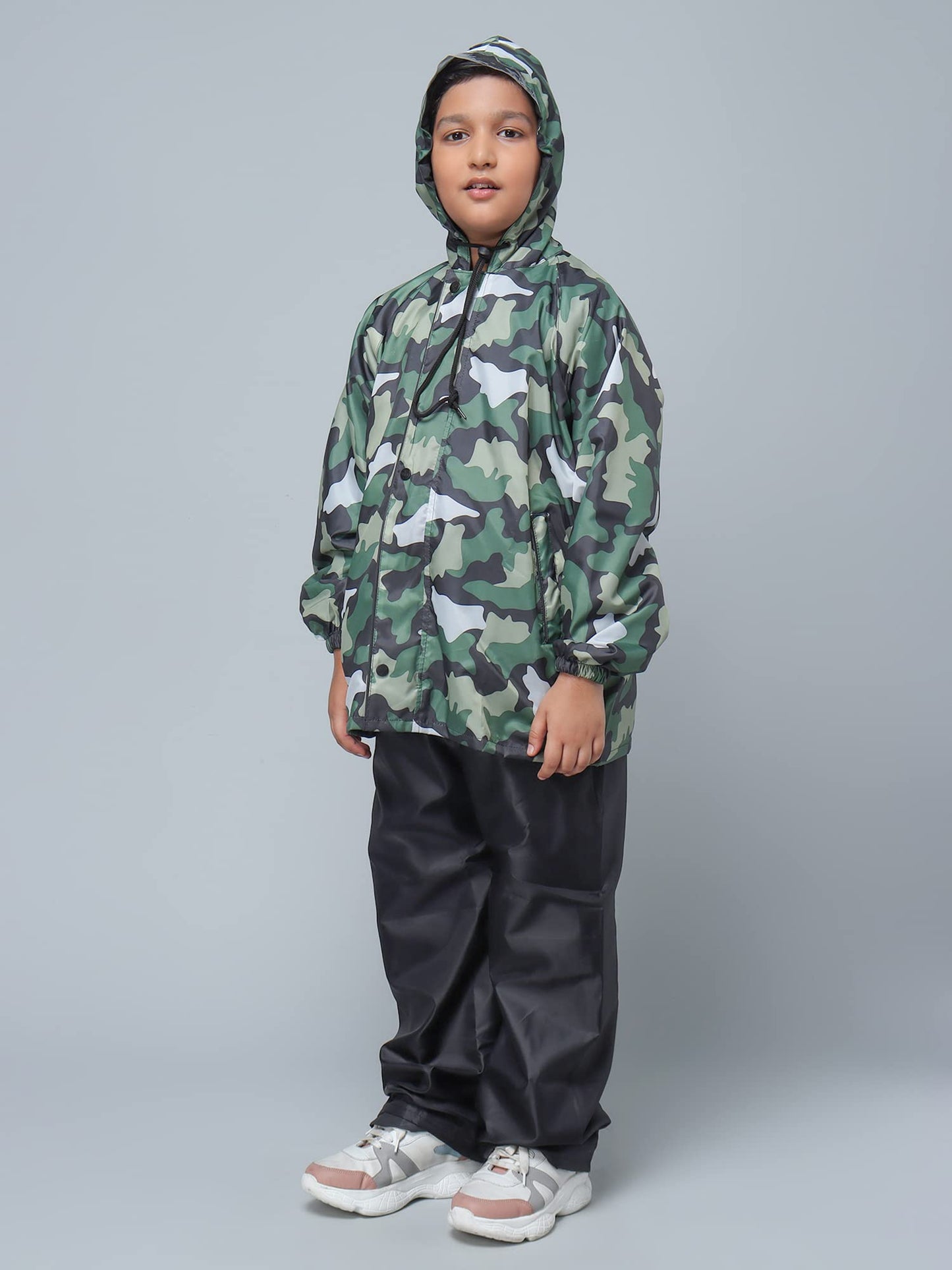 Clownfish Kids Green Camo Raincoat - Rainy Day Adventures