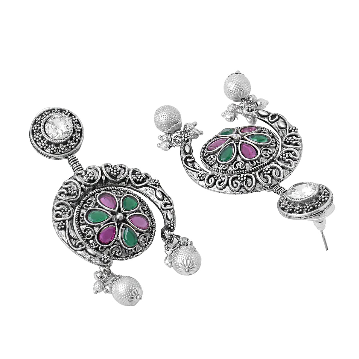 Yellow Chimes Silver Oxidised Jhumki Earrings - Gift for her
