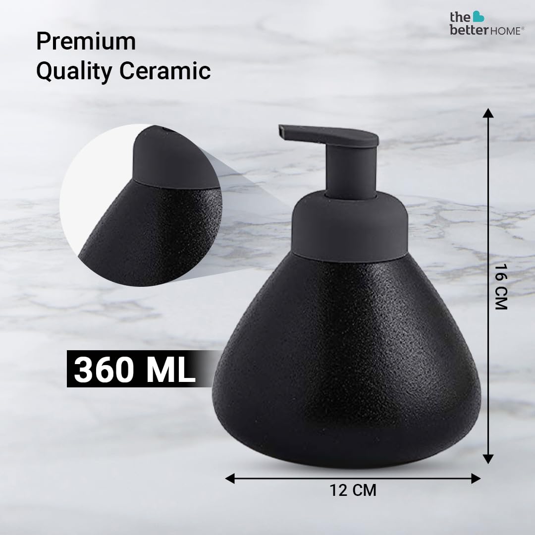 Set of 4: Soap Dispenser Bottles with Elegant Pump Design | For Kitchen, Wash-Basin & Bathroom | 360ml | Black