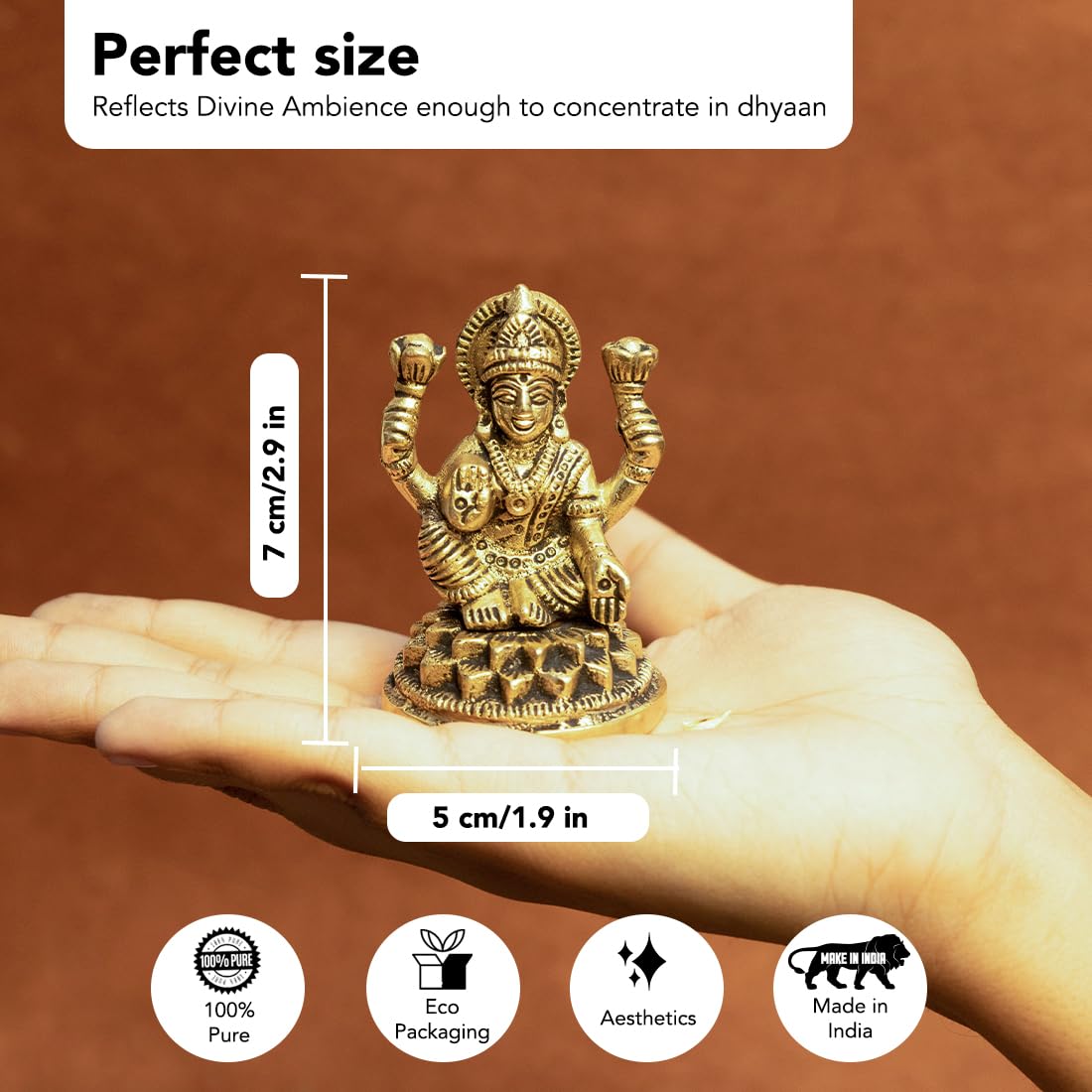 Combo: 100% Pure Brass Lakshmi Devi Idol & Ganesh Tealight Holder | 8.4 CM | For Pooja & Home Decor