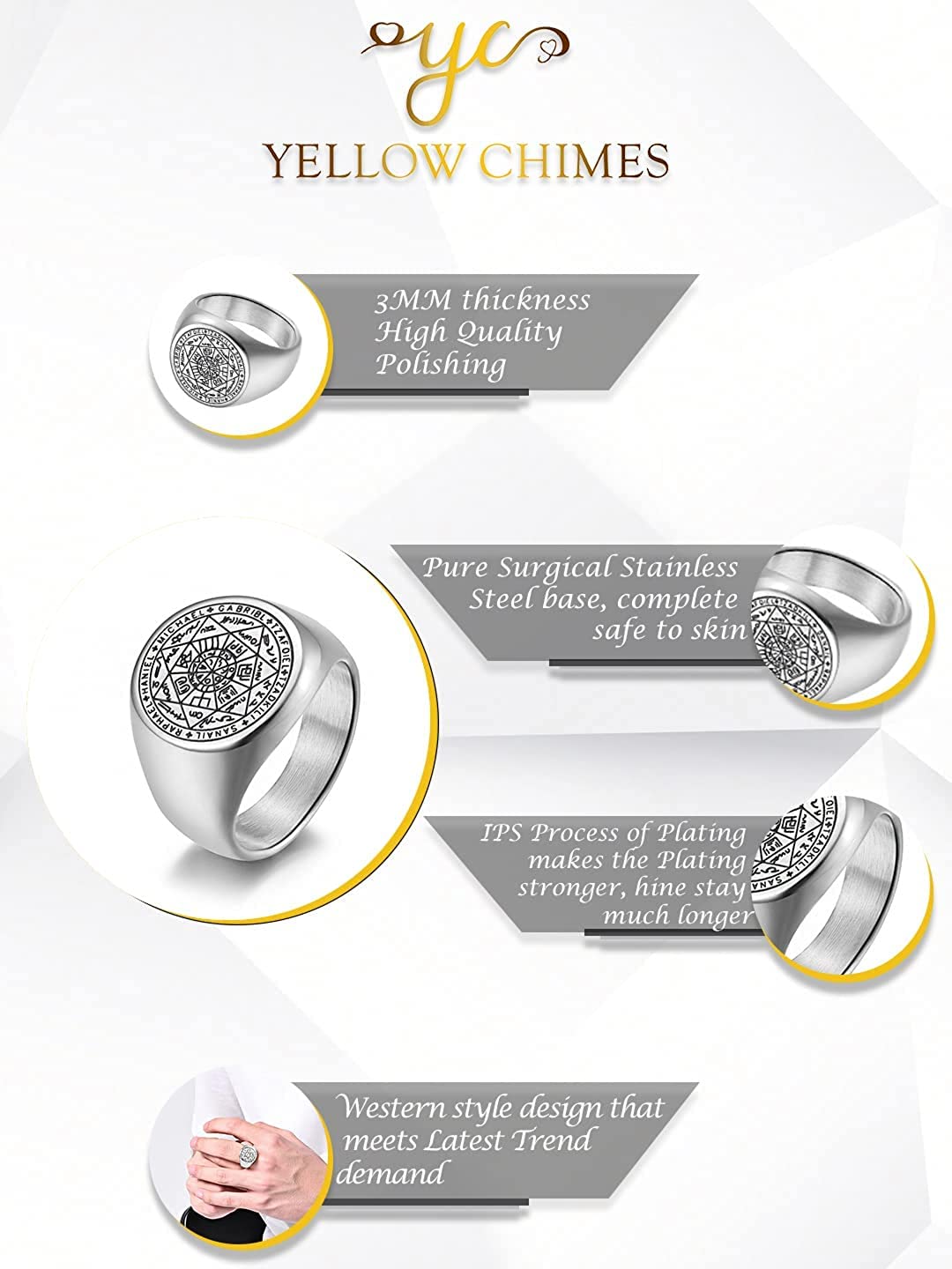 Yellow Chimes Protection Silver Ring - Casual Outfit Complement
