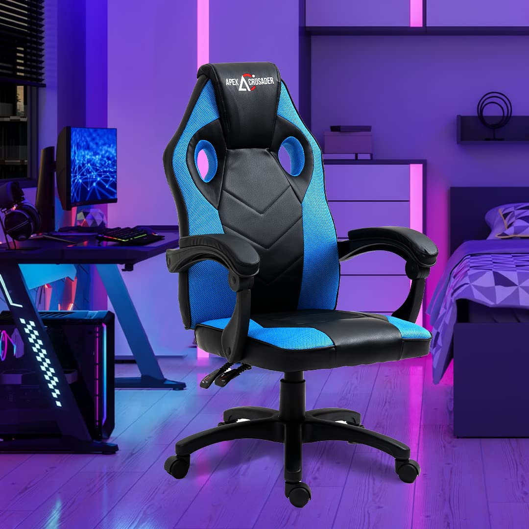 Ergonomic Gaming Chair with Adjustable Lumbar Support, Height & Armrests | Modern Design | Blue