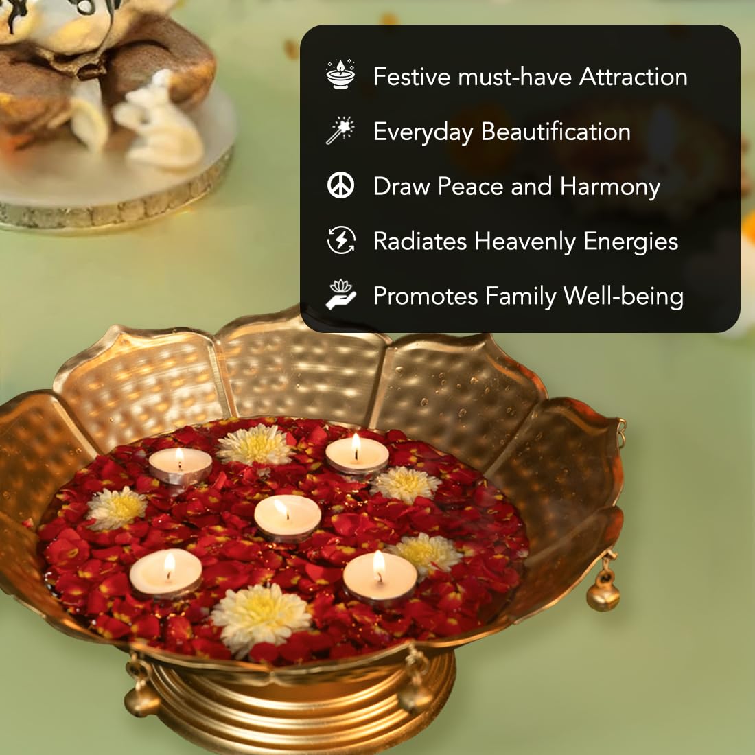 Ekhasa Urli Bowl for Home Decor & Table Decoration | Floating Flowers, Tealight Candles Water Bowl for Diwali Pooja & Festivals | Gift for House Warming Ceremony (Tealight, Urli Combo)