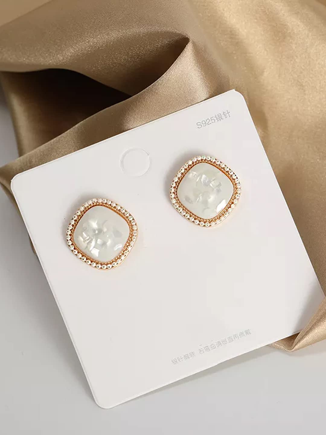 Yellow Chimes Gold Tone Geometrical Pearl Earrings - stylish jewelry gift