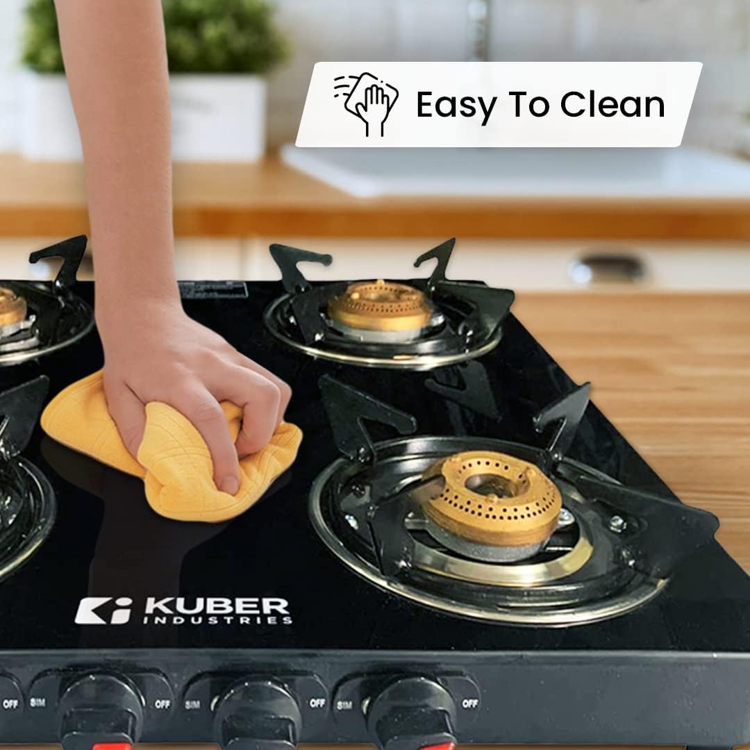 Kuber Industries Gas Stove 4 Burner|Easy to Clean & Wobble Free Pan Support Stand|Break Resistant|Compact & User-Friendly Design