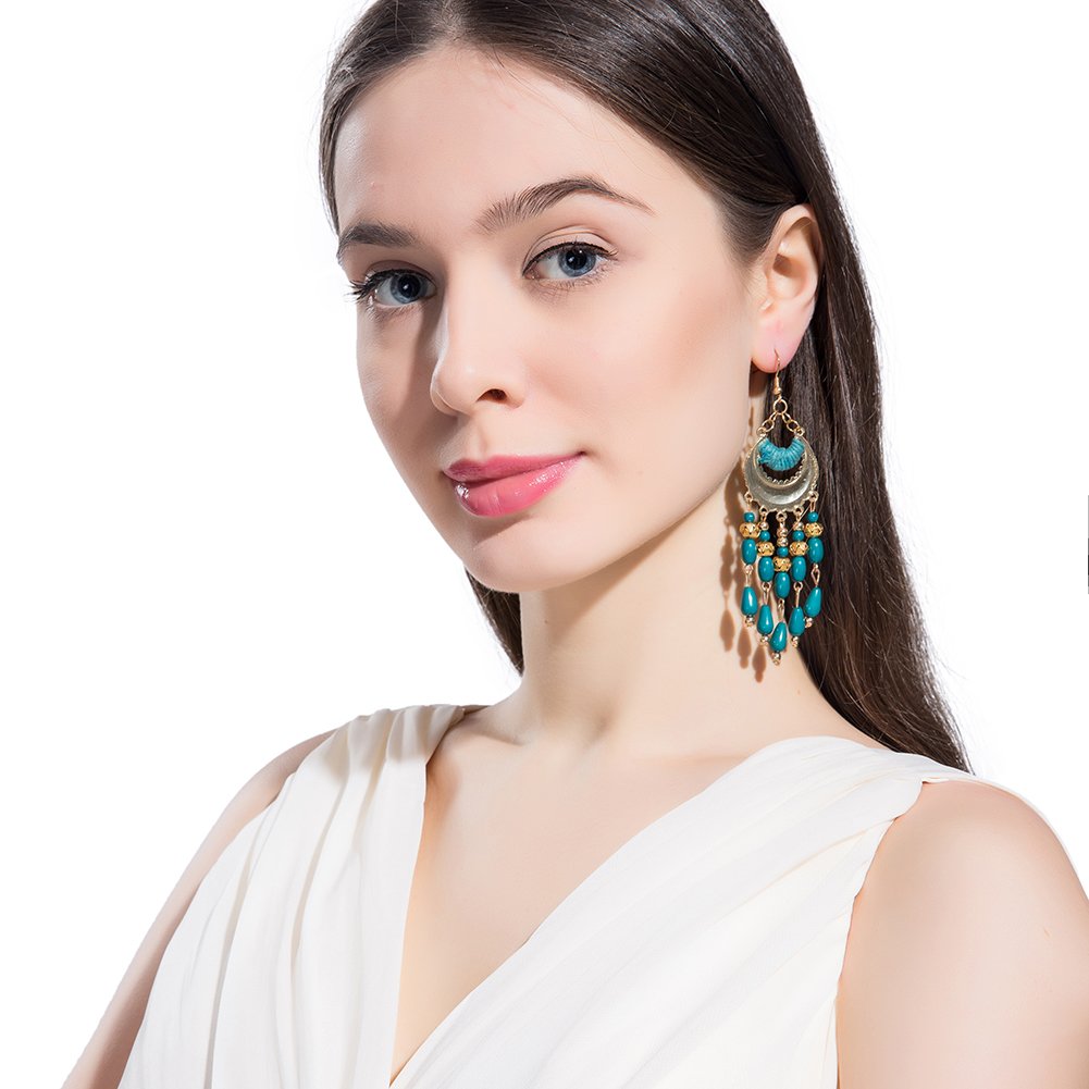 Yellow Chimes Blue Beads Dangle Earrings - Ideal for anniversary gifts