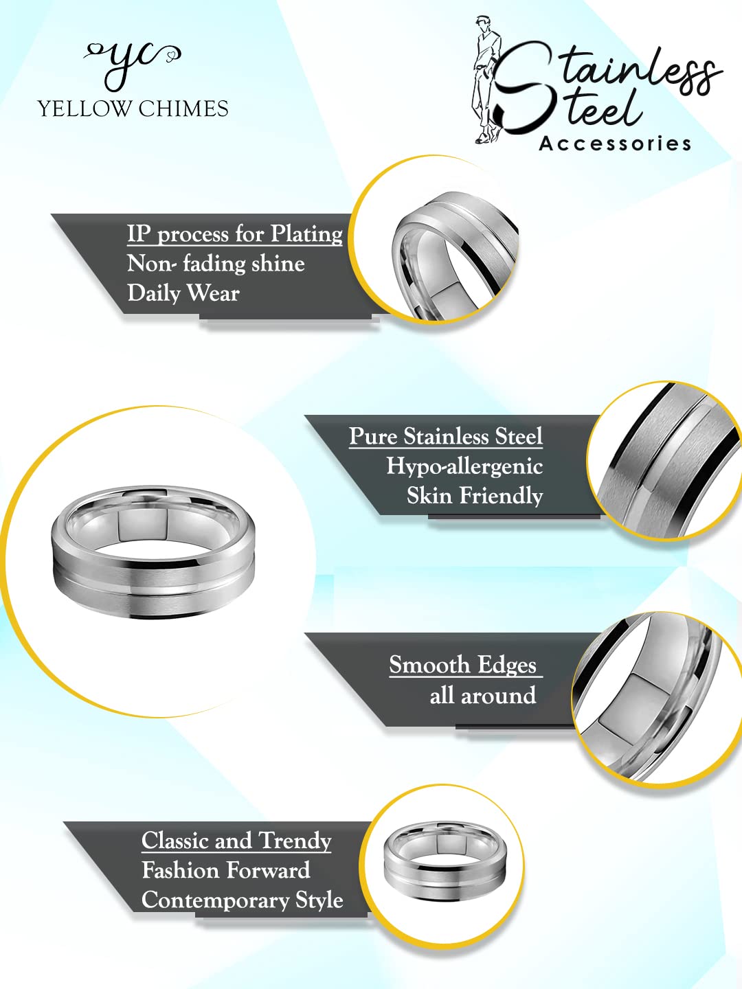 Yellow Chimes stainless steel finger ring - versatile fashion accessory