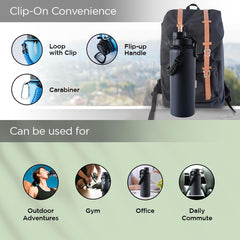 The Better Home Insulated Water Bottle for Gym Kids Office|Thermos Stainless Steel Vacuum Insulated Flask with Rope and Carabiner Hot Water Bottle for Boys and Girls | 1.2 Litre (Black-Grey)