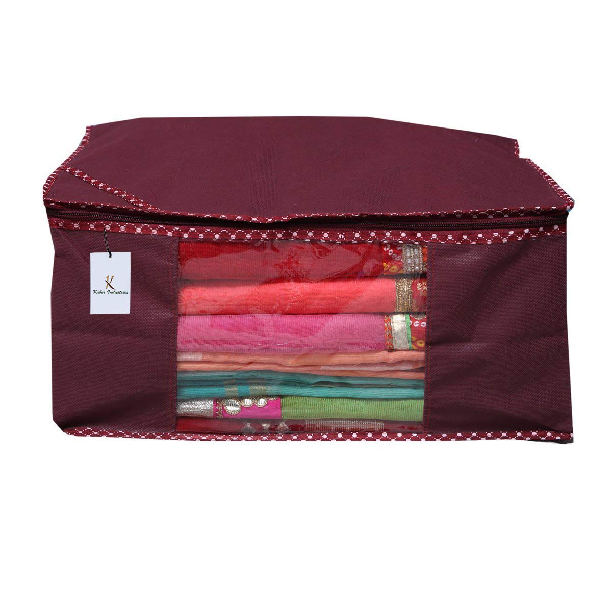 Pack of 12: Non Woven Saree Covers with Zip | Lightweight, Foldable | 46 x 35 x 22 cm | Maroon