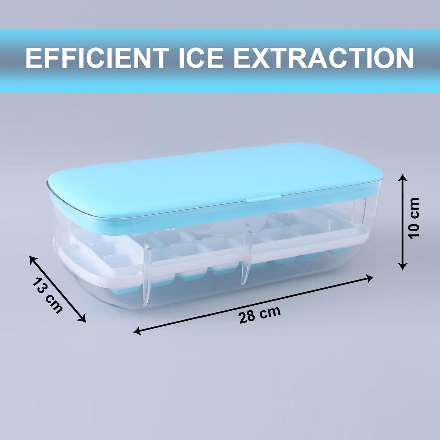 Kuber Industries Pack of 2 Ice Cube Tray with Lid | Ice Cube Storage Box with Ice Scoop | 24 Ice Cube Molds for Freezing | One-Press Demolding | BPA Free | Blue