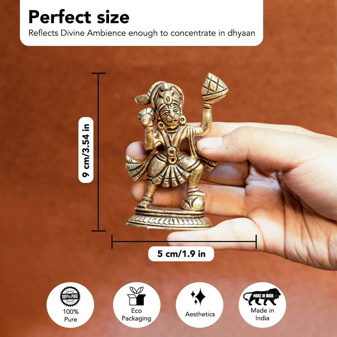 Combo: Brass Hanuman Ji Idol & Peacock Tealight Holder for Home Puja | 8.4 cm | Lord Hanuman Decor | Brass