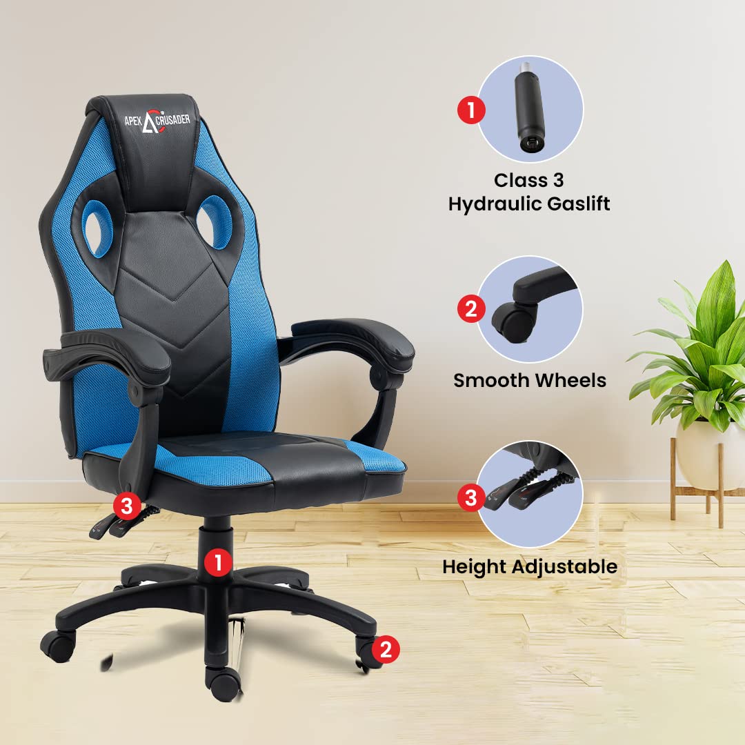 Ergonomic Gaming Chair with Adjustable Lumbar Support, Height & Armrests | Modern Design | Blue