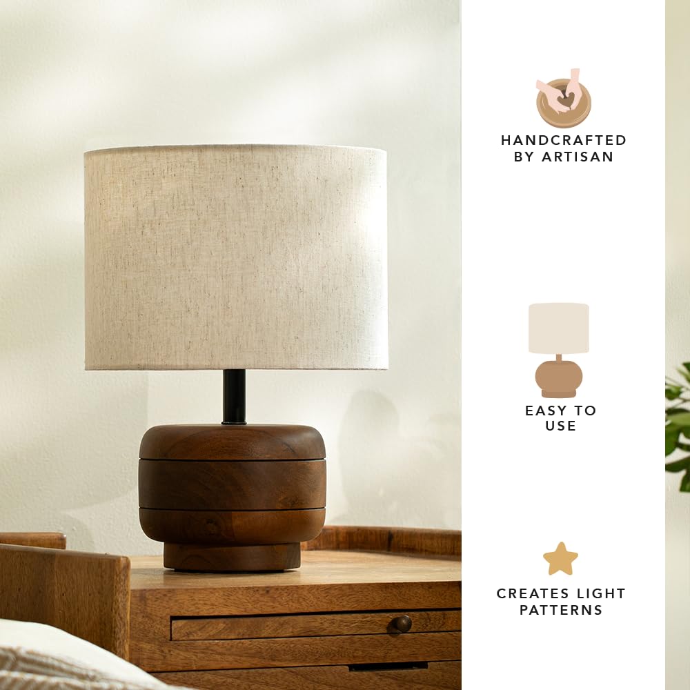 Ellementry Gren Wooden Table Lamp for Bedroom | Table D�cor Bedside Lamp for Bedroom | Eco- Friendly Table Lamp for Living Room | Sustainable Home D�cor Items | Bedroom D�cor | Gingerbread