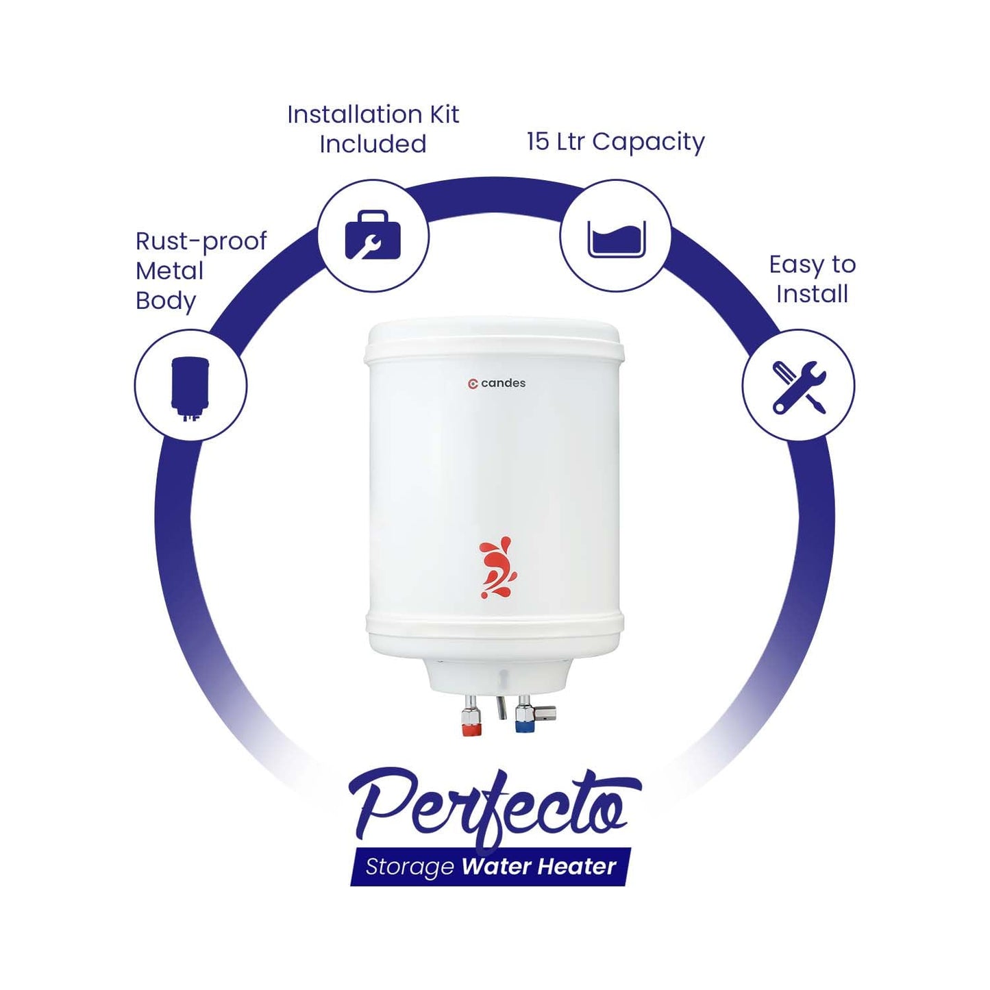 Storage Water Heater with Auto Restart & Fast Heating | Set of Pipes & Fasteners Included | 15 Litre | Ivory