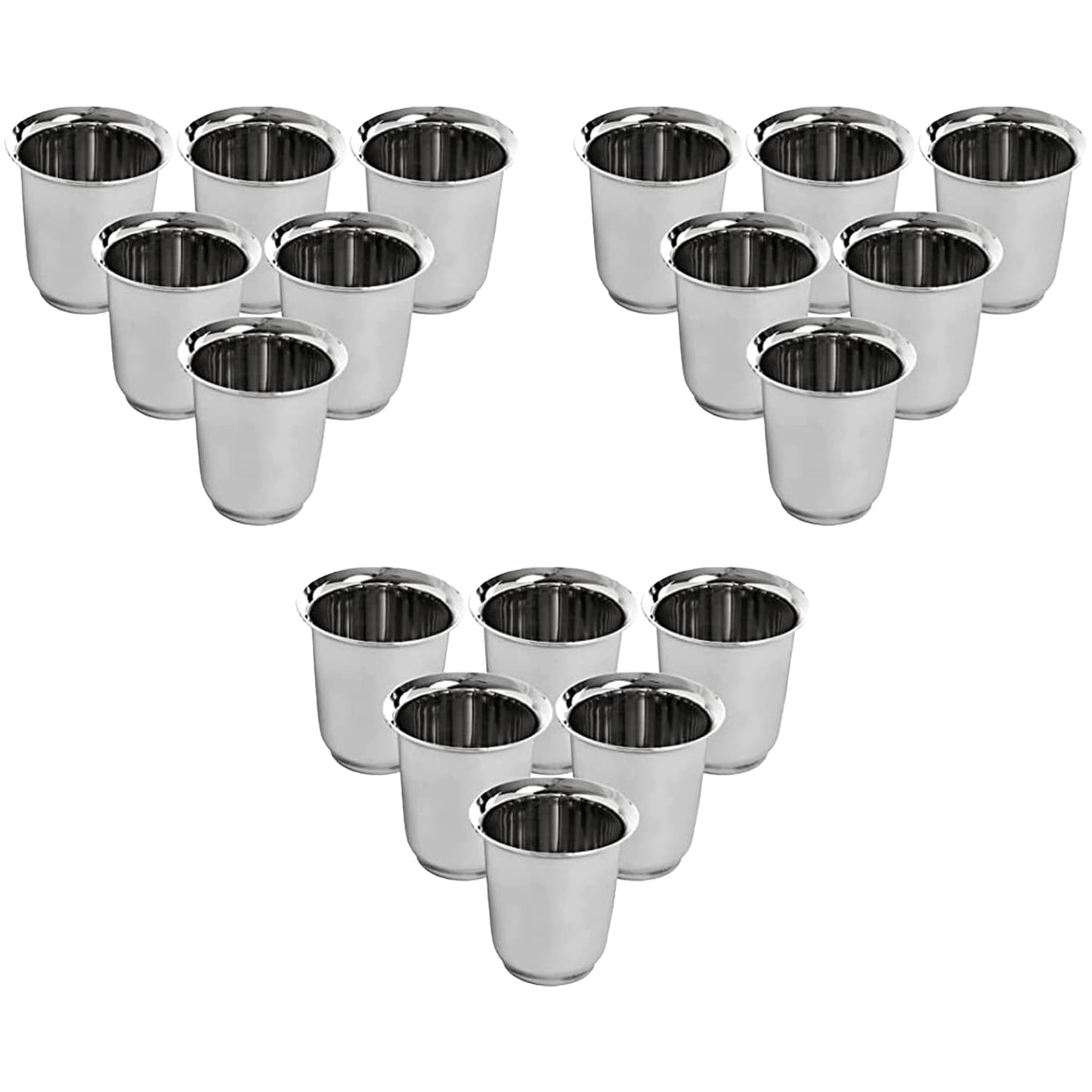 Kuber Industries Small Stainless Steel Glass | Set of 6 I South Indian Design | Multipurpose Serving Tea Coffee I Mirror Finish | Easy to Clean & Maintain (Pack of 3)