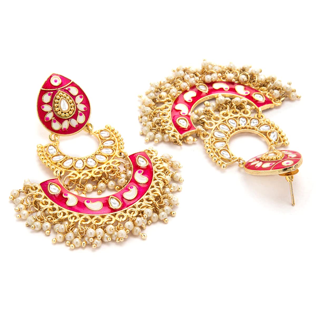Yellow Chimes Meenakari Chandbali Earrings - wedding accessory