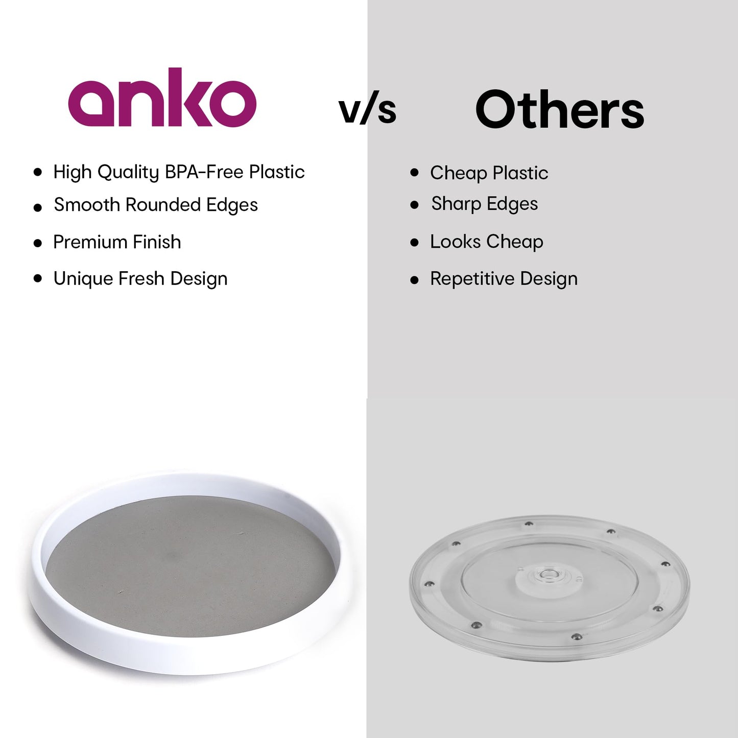 Anko Turntable Lazy Susan Turntable Polystyrene Spinner for Kitchen Cabinet, Pantry, Fridge, Cupboards, or Counter, Fully Rotating Organizer for Food, Spices, or Condiments -