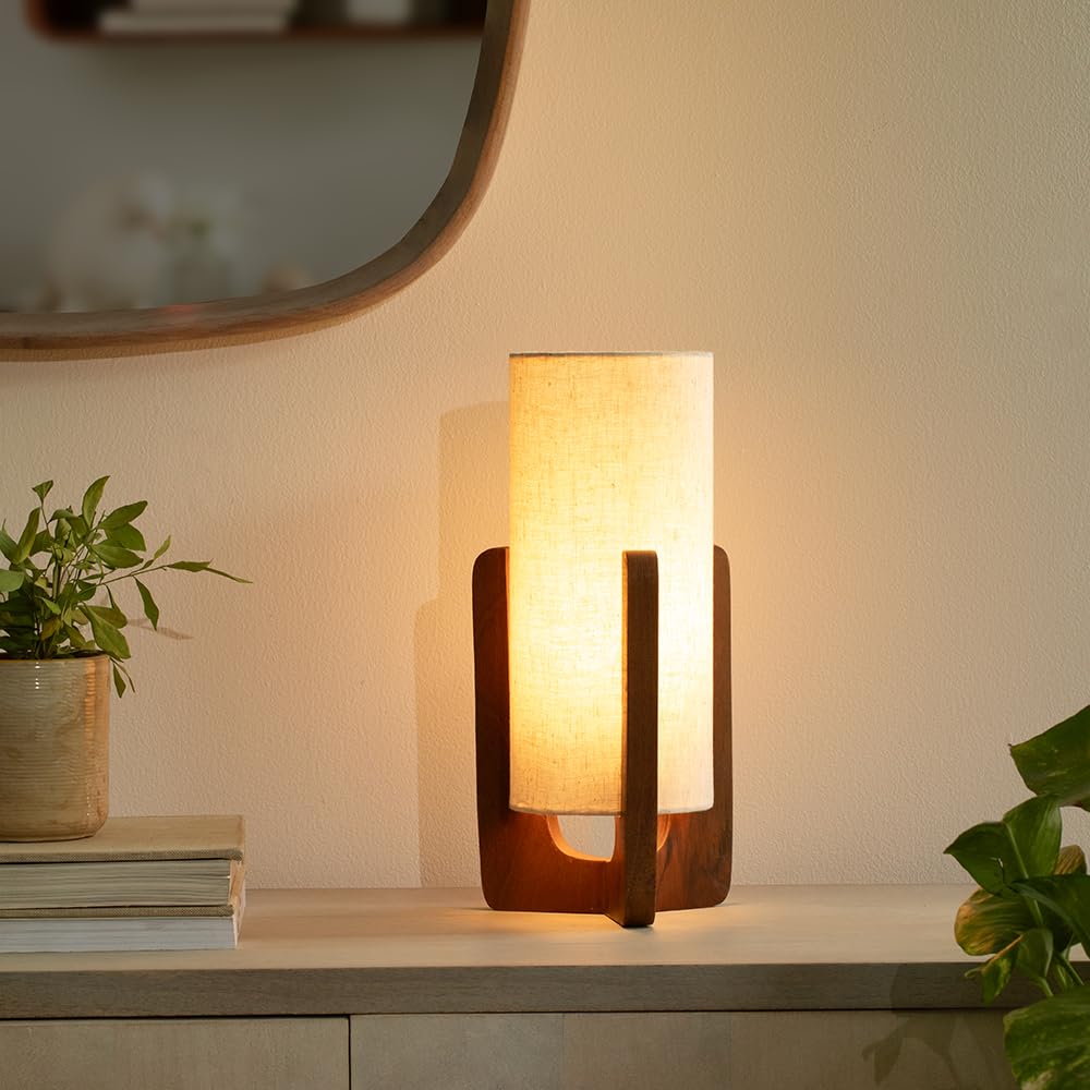 Ellementry Gren Wooden Table Lamp for Bedroom | Bedside Lamp for Bedroom | Eco- Friendly Table Lamp for Living Room | Sustainable Home D�cor Items | Bedroom D�cor | Cinnamon