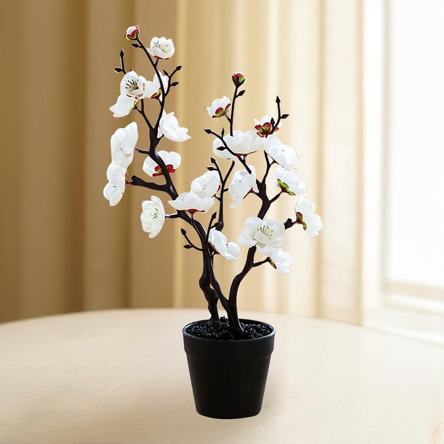 Ekhasa Cherry Blossom Artificial Flowers with Vase Pot for Home Decoration (34 CM Total Height, 23 Flower Heads) | Guldasta Flower Pots with Artificial Show Flower for Living Room, Bedroom, Office