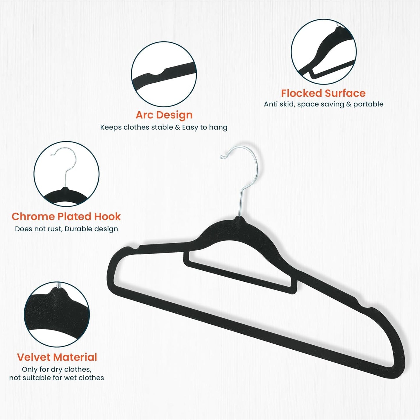 Kuber IndustriesVelvet Cloth Hanger Set of 10 with Chromed Plated Steel Hook (Black)