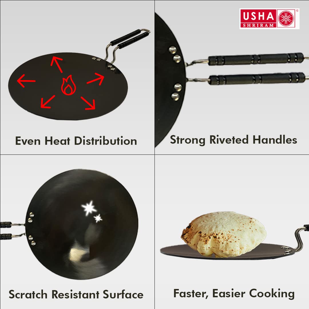 Hard Anodized Roti Tawa with Riveted Handles | 25 cm Diameter | Gas Stovetop Compatible | Black