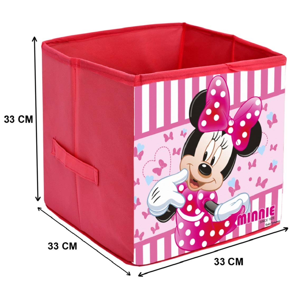 Pack of 2: Foldable Large Cloth Storage Boxes - Disney Print | Includes 2 Fabric Cubes with Handles | Brown & Pink