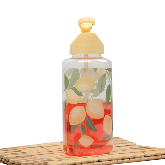 1 L Plastic Sipper Water Bottle - Non-Toxic, Leak Proof, Lightweight | Flip-Top Lid & Straw | Leaf Print