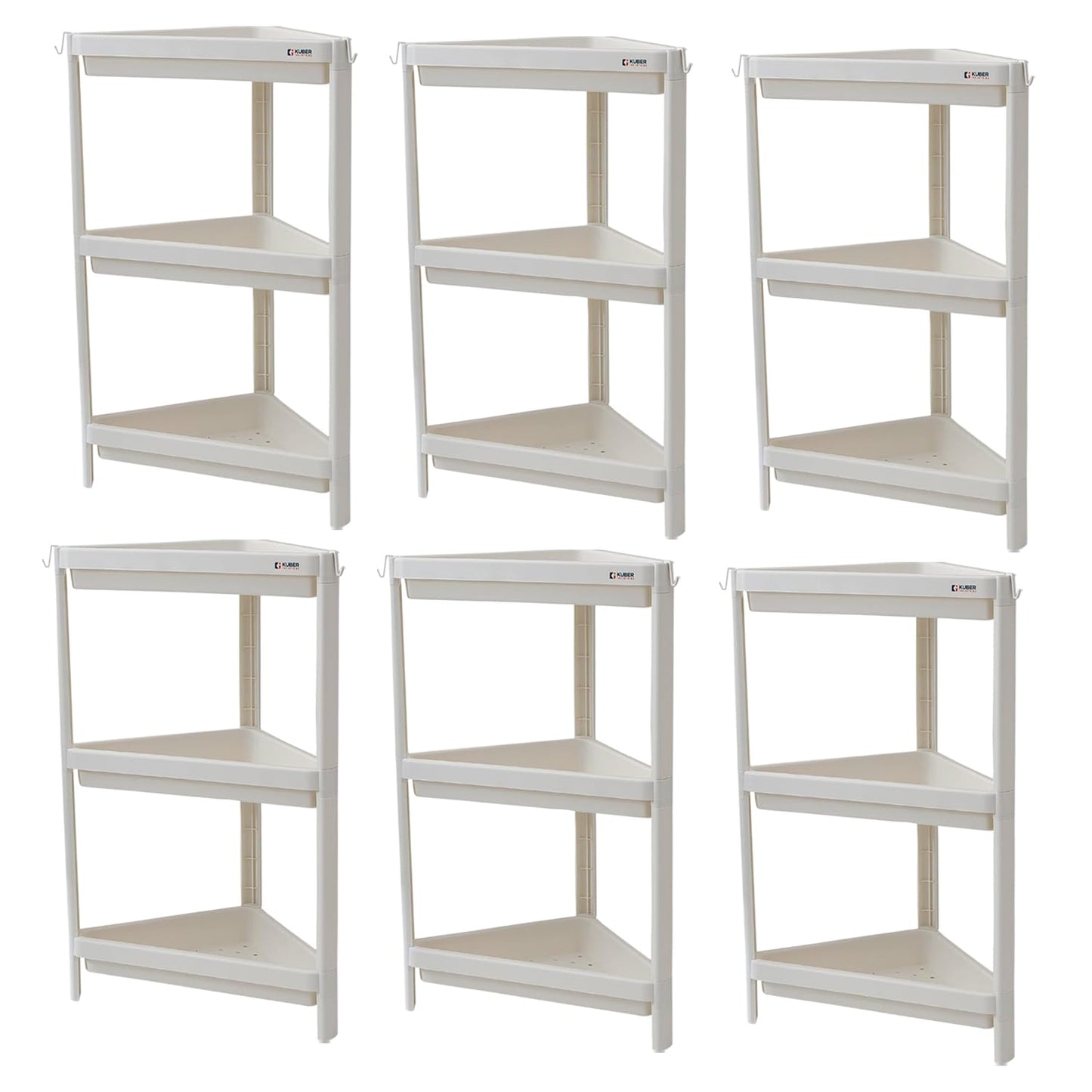 Pack of 6: PP Storage Shelf - Triangle Design, Space-Saving | Perfect for Home Organization | White